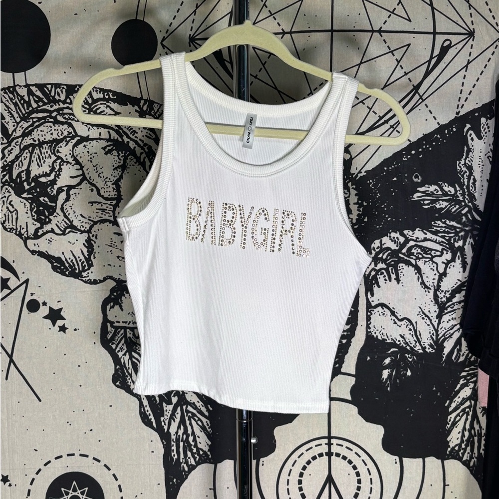 Babygirl studded White Tank top.